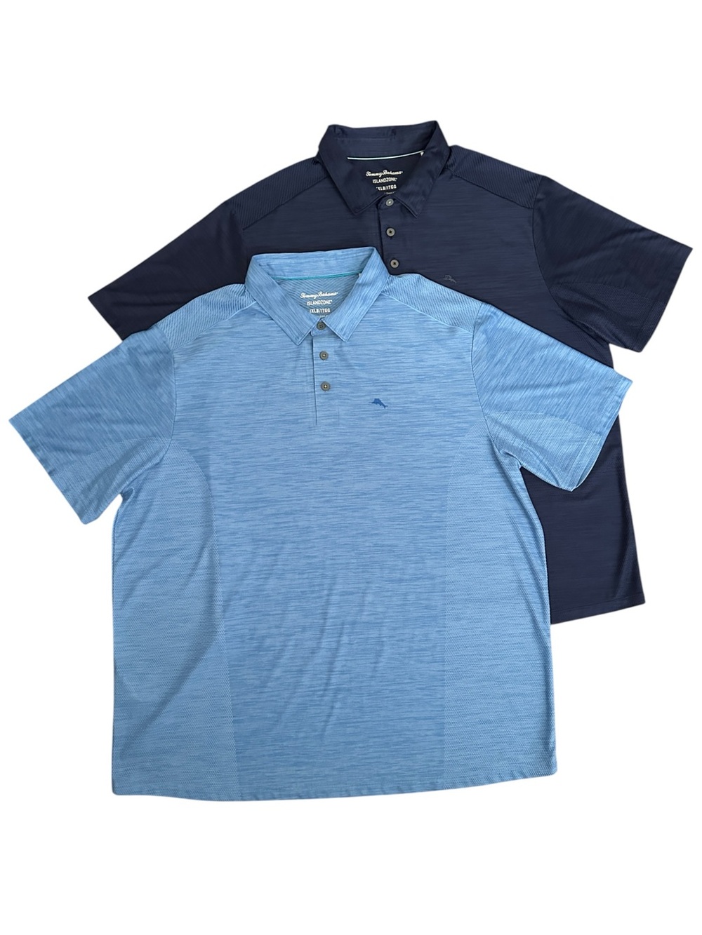 TOMMY BAHAMA IslandZone Polo Shirts 1XLB Blue Golf Performance 2pc Bundle Golf